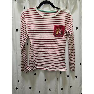 Boden 13-14Y striped lion crown embroidered front pocket long sleeve shirt